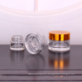 Stocked ecofriendly 10ml 20ml 30ml clear round glass cosmetic cream jar container with golden screw lid